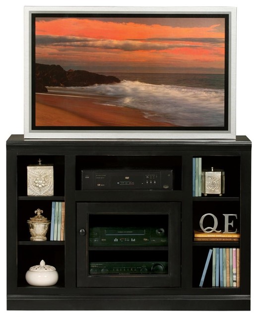 Coastal Thin Screen Bookcase TV Stand (Black) Contemporary
