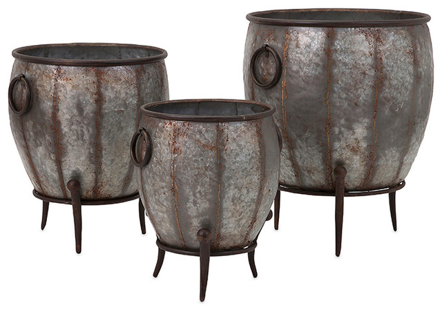 Mureilene Galvanized Planters Set Of 3 Rustic Indoor Pots And