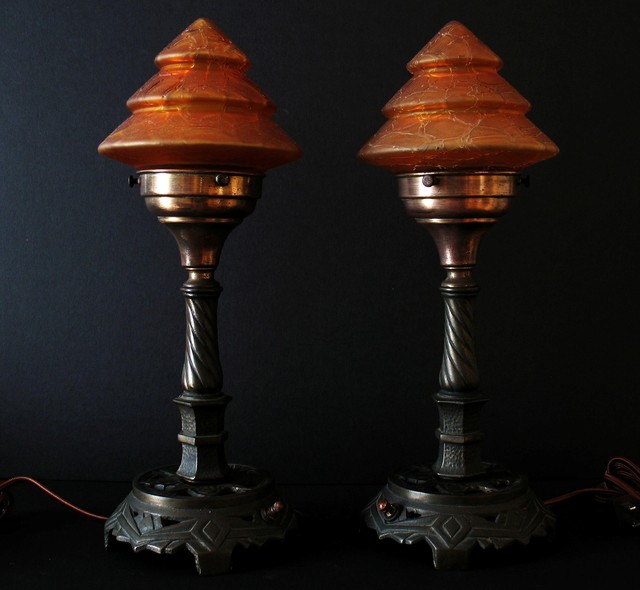 Art Deco Mantel Lamps Original 1920s, Pair Eclectic Lighting