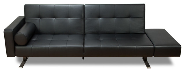 Marvelli Black FauxLeather Sofa Sleeper  Modern  Futons