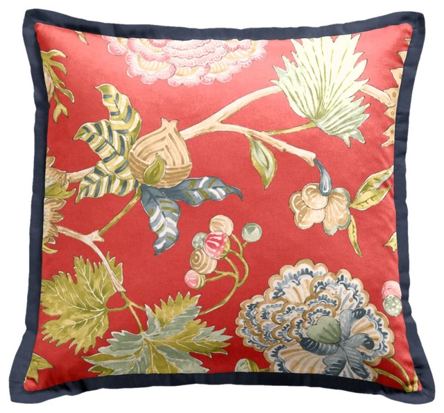 Red & Blue Floral Throw Pillow - Traditional - Decorative Pillows - new york - by Loom Decor