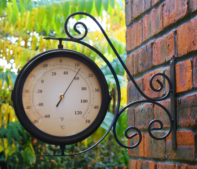 Bracket Mounted Outdoor Swivel Clock with Thermometer (31.5cm)