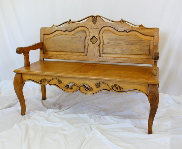 Wood bench with sculpture - Traditional - Indoor Benches - montreal ...