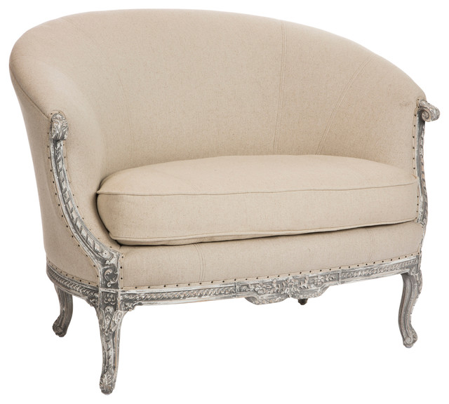 Rita French Country Barrel Back Antique Gray Loveseat Transitional