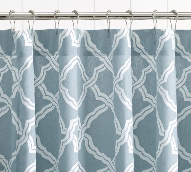 Kendra Trellis Shower Curtain, Porcelain Blue Contemporary Shower