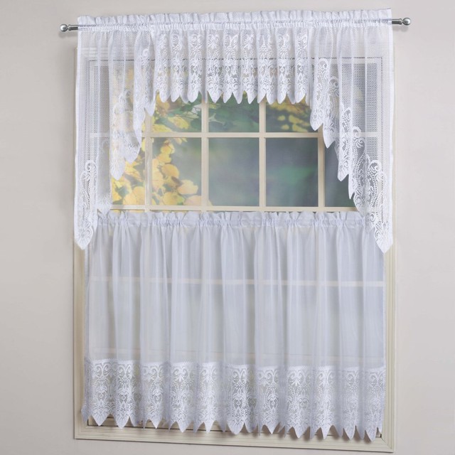 United Curtain Valerie Voile and Macrame Kitchen Swag - modern ...
