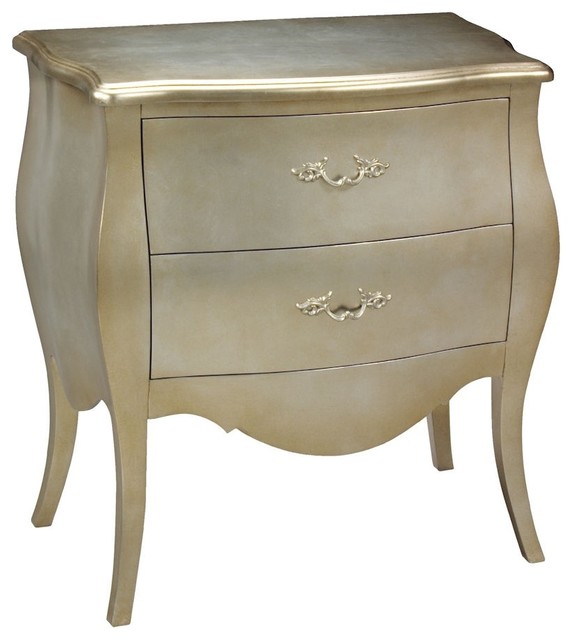 Romana 2Drawer Bowfront Bombe Chest w Silver Leaf Finish