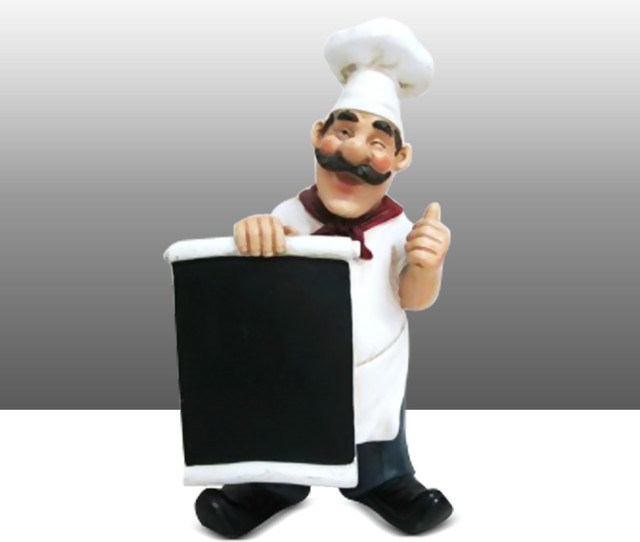 Fat Chef Kitchen Statue Menu Board Figure Table Art Decor Traditional