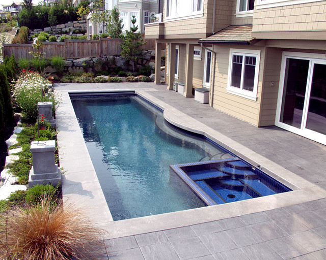 rectangle pool with round spa