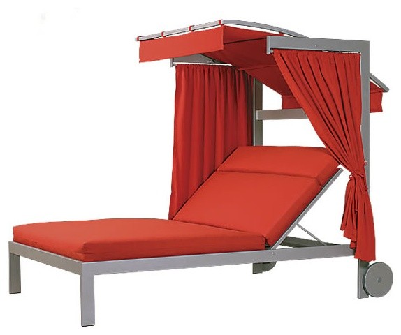 Linear Double Chaise Lounge with Wheels and Canopy  Contemporary