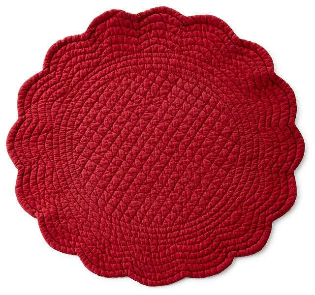 Four Burgundy Round Quilted Placemats BURGUNDY Contemporary Placemats