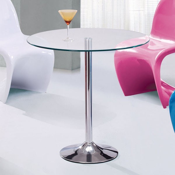 Global Furniture - Round Clear Glass Dining Table with Chrome Legs