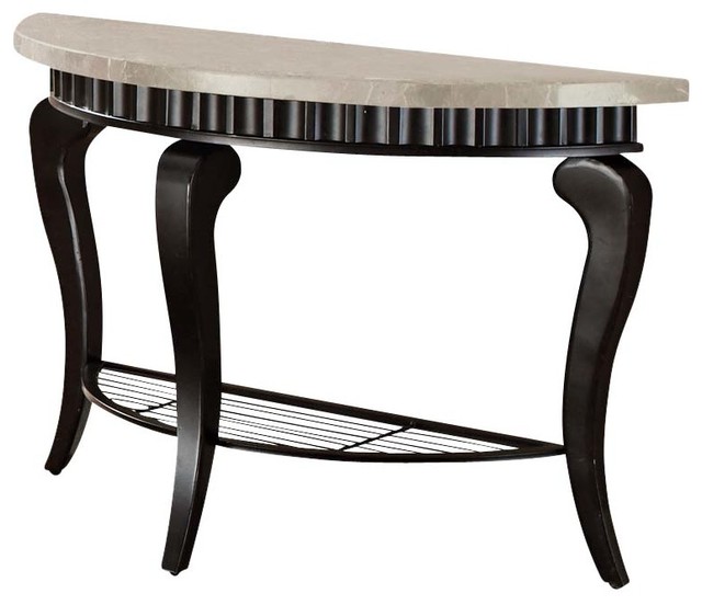 White Real Marble Top Sofa Console Table with Black Queen Anne Legs