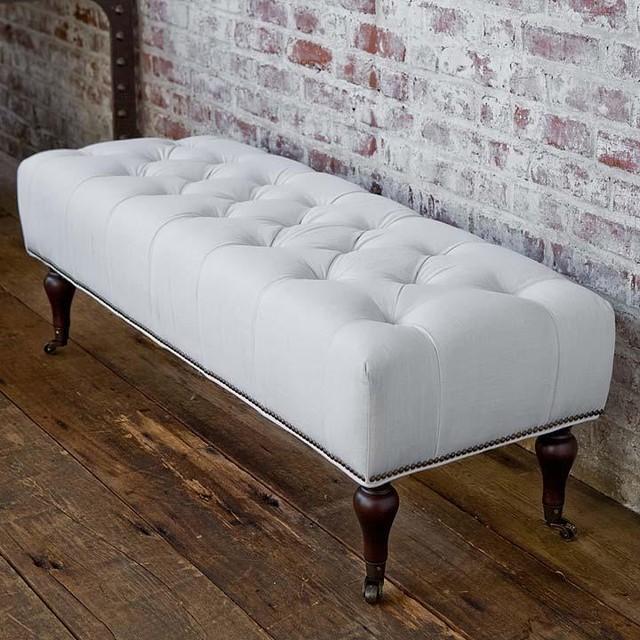 ... White Linen Bench - Traditional - Upholstered Benches - by Candelabra