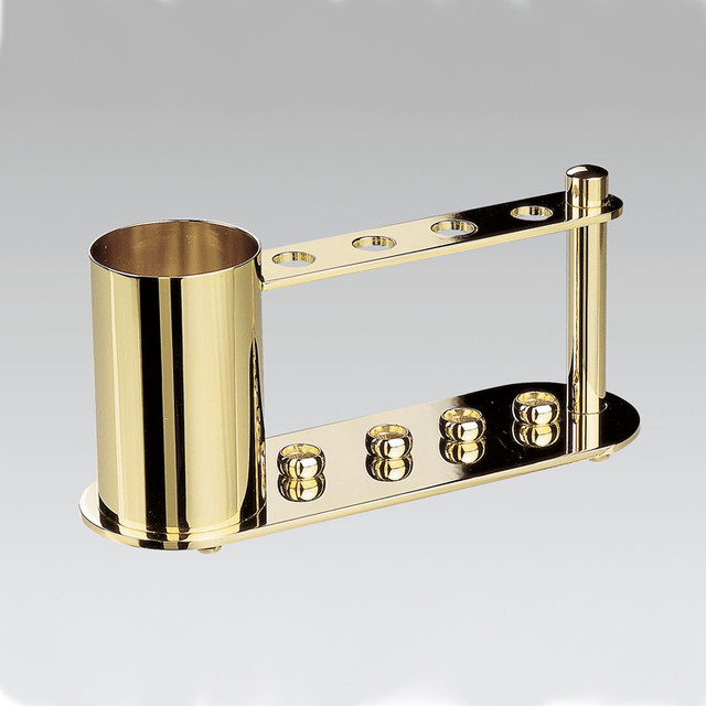 4Hole Chrome and Gold Toothbrush Holder with Extra Container