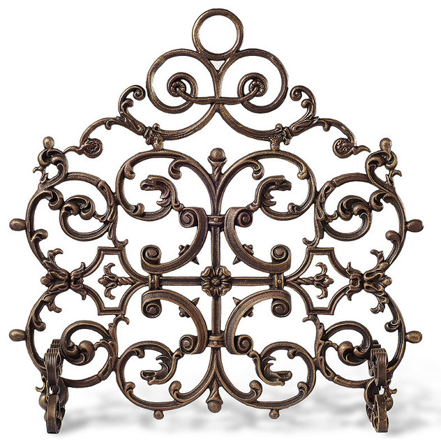 Classic One Panel Cast Iron Fireplace Screen with Arch Traditional