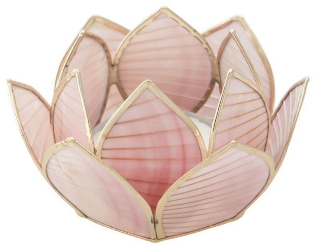 Lotus Flower Tea Light Holder In Pink Seashell Set Of 2 Contemporary Candles And