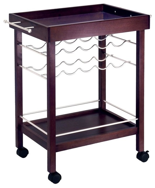 Portable Wine Serving Cart in an Dark Espress Contemporary Bar Carts