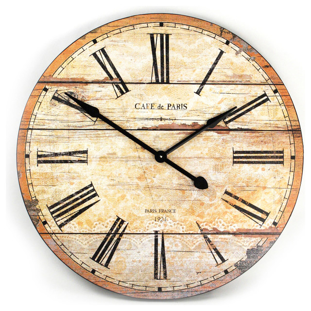 Cafe de Paris Rustic French Cottage Style Old Wood Wall Clock