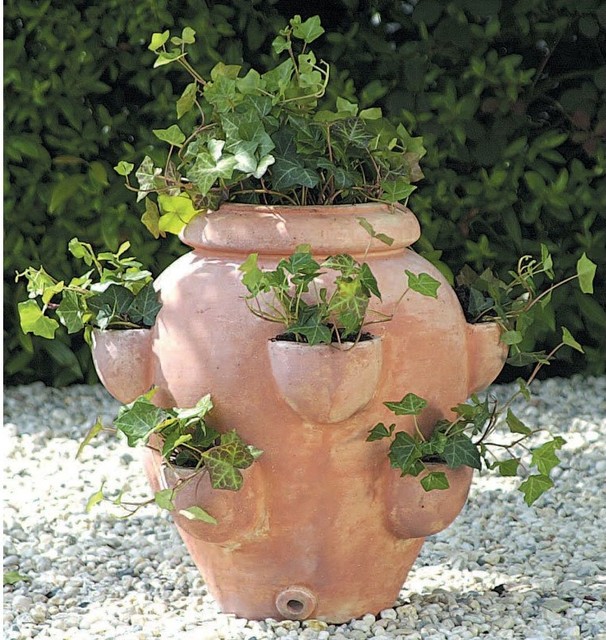 TerraCotta Round Fishbowl Tascandi Strawberry Jar Planter Contemporary Outdoor Pots And