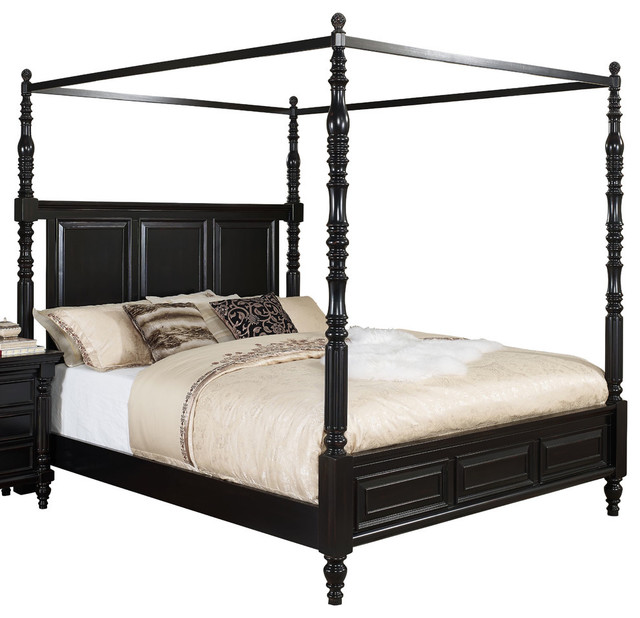 ... King Canopy Bed with Drapes in Rubbed Black contemporary-furniture