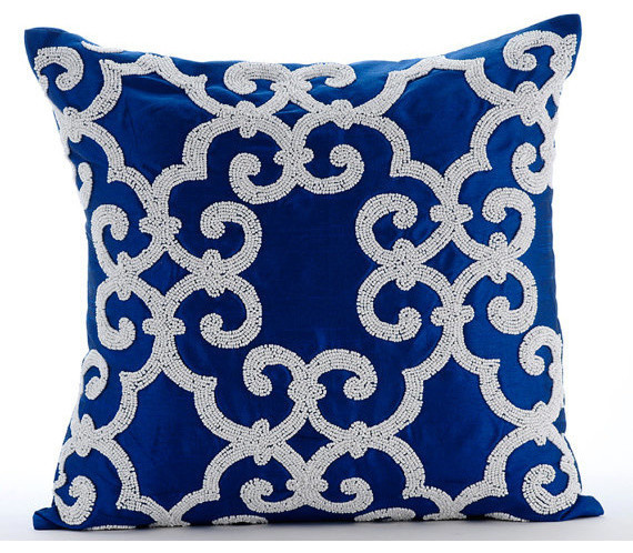 Royal Arabic Blue Silk Throw Pillow Cover, 20x20 - Contemporary - Decorative Pillows - by The ...
