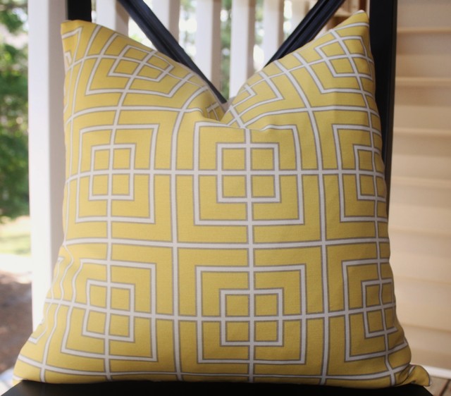 Dwell Studio Fretscene Canary Yellow Pillow Cover Decorative Pillows