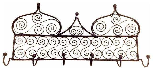 Moroccan Arabic Design Black Wrought Iron Wall Hanger Moroccan Arabic Design Black Wrought Iron Wall Hanger