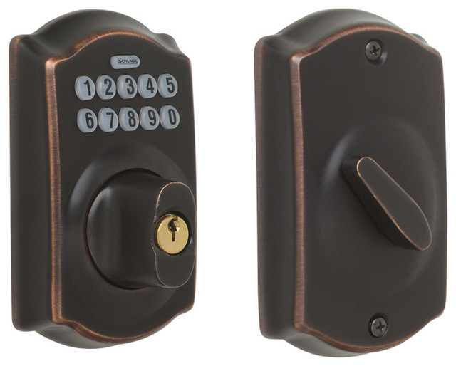 Schlage Camelot Aged Bronze Keypad Deadbolt Modern Door Hardware