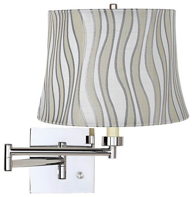 Contemporary Grey Curved Stripes Drum Shade Chrome Plug-In Swing Arm Wall Lamp - Contemporary ...
