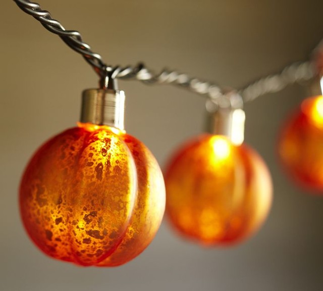 Orange Mercury Glass Pumpkin String Lights contemporary-holiday-decorations