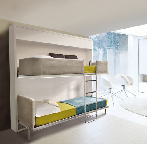 Collapsible beds can be turned over to just show a blank wall Pull-out beds in a living room