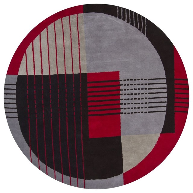 Contemporary Daisa Round 7'9" Round RedBlack Area Rug Contemporary