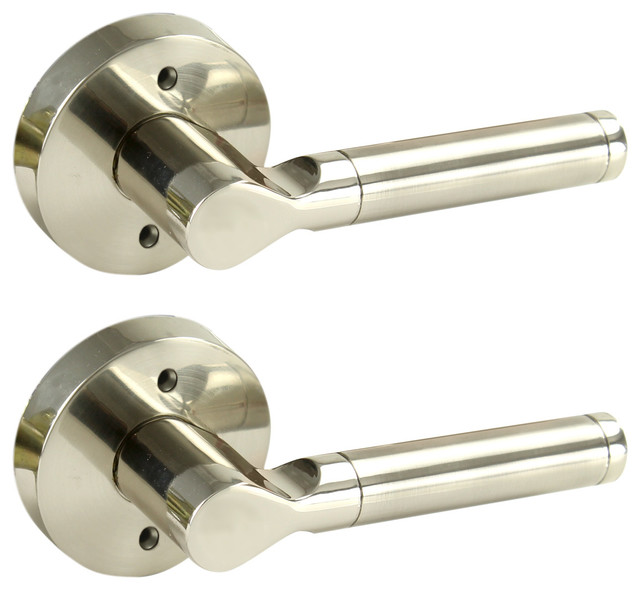 Non Turning Lever Door Handle Set, Satin and Brushed Nickel Finish