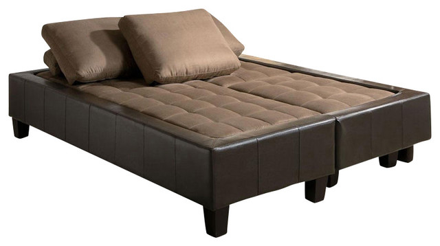 Fulton Tan Microfiber Convertible Sofa Bed Couch Sleeper 2 Ottoman ...