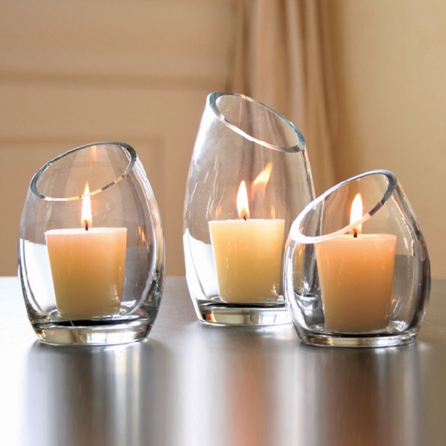 Hearthstone Diagonal Cut Glass Candle Holders Modern Candleholders By Shopko 