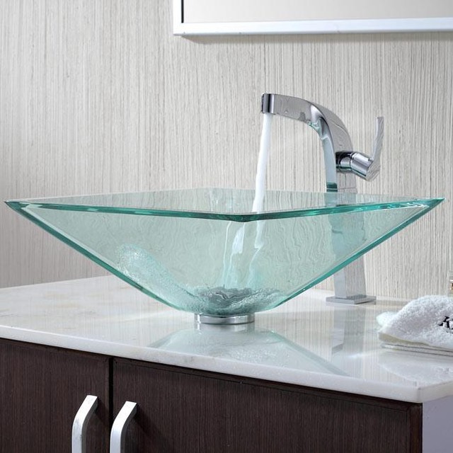 Kraus C-GVS-901-19mm-15100CH Clear Aquamarine Glass Vessel Sink ...