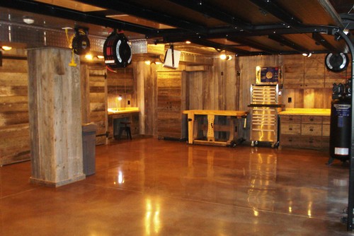 Copper and wood garage workshop