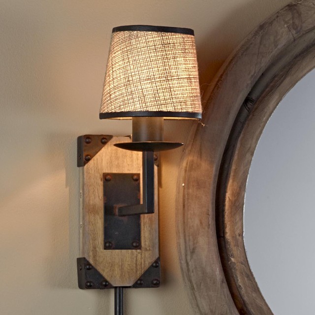 plug in wall sconce wood
