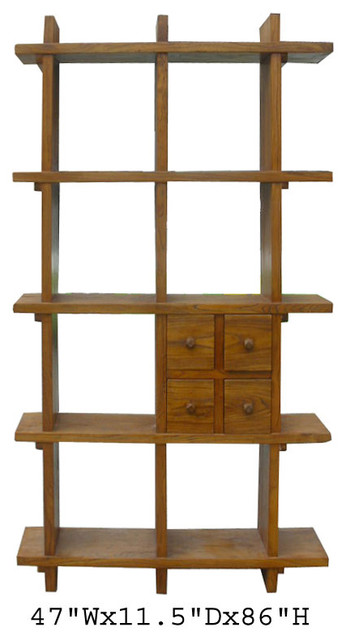 Tall Thick Elm Wood Multiple Shelves Display Cabinet ...