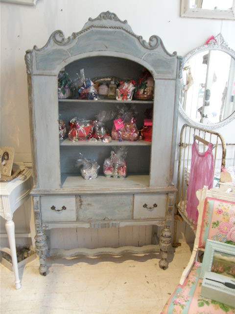 antique shabby chic china cabinet blue distressed - eclectic ...