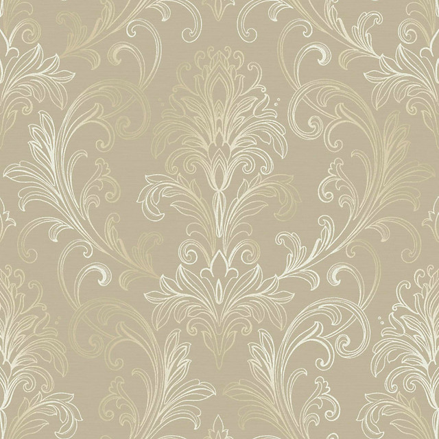Linear Damask Wallpaper Taupe/Pearl Metallic Double Roll Traditional