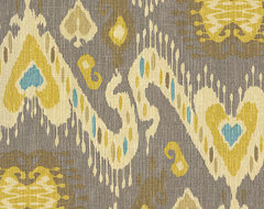 Gray, Yellow & Aqua Ikat Fabric eclectic-upholstery-fabric