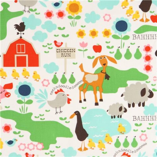 white farm animal fabric Michael Miller Farm Life Fabric