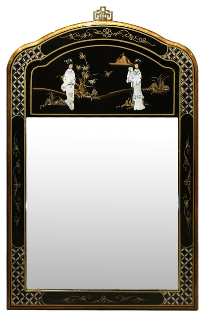 Black Mirror Japanese | black lacquer mother of pearl mirror asian wall Black Mirror Japanese | black lacquer mother of pearl mirror asian wall