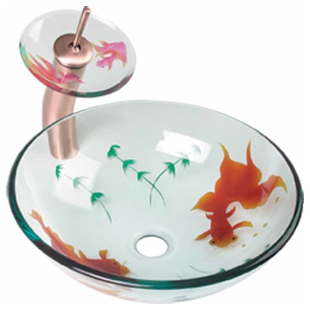 Vessel Sinks Glass Koi Fish Vessel Sink Tall Ant Copper Faucet 12995 ...
