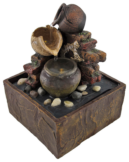 Tabletop Tranquility Pottery Fountain with Lights Battery Operated