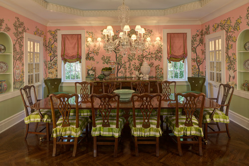 Dining Room by Chagrin Falls Design-Build Firms W Design Interiors - pink and green dining room 