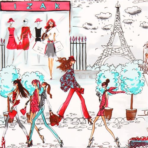 city girl Paris Eiffel Tower fabric red Robert Kaufman - Fabric