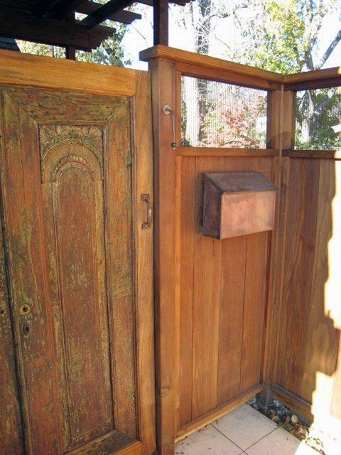 Salvaged Balinese Teak Doors as Garden Gate Craftsman Salvaged Balinese Teak Doors as Garden Gate Craftsman